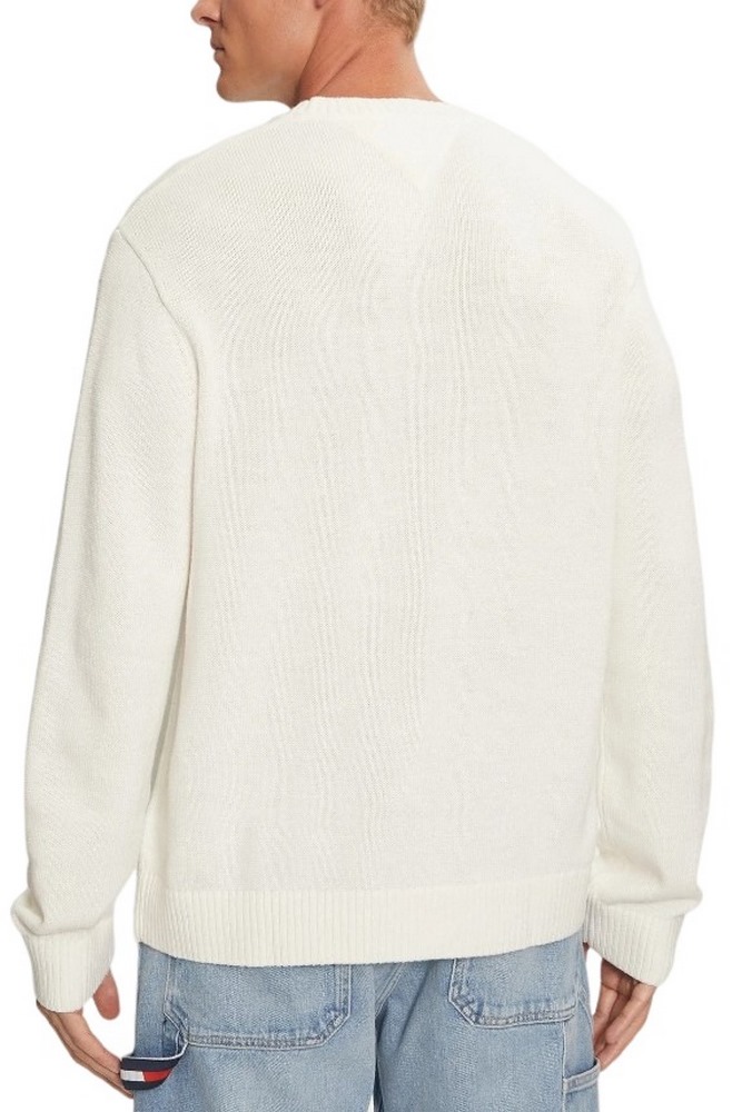 TOMMY JEANS  REG BADGE SWEATER ΜΠΛΟΥΖΑ ΠΛΕΚΤΗ ΑΝΔΡΙΚΗ WHITE