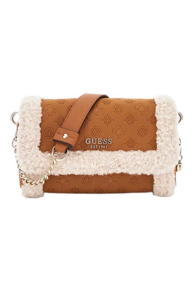 GUESS DAVIKA FLAP SHOULDER ΤΣΑΝΤΑ ΓΥΝΑΙΚΕΙΑ COGNAC