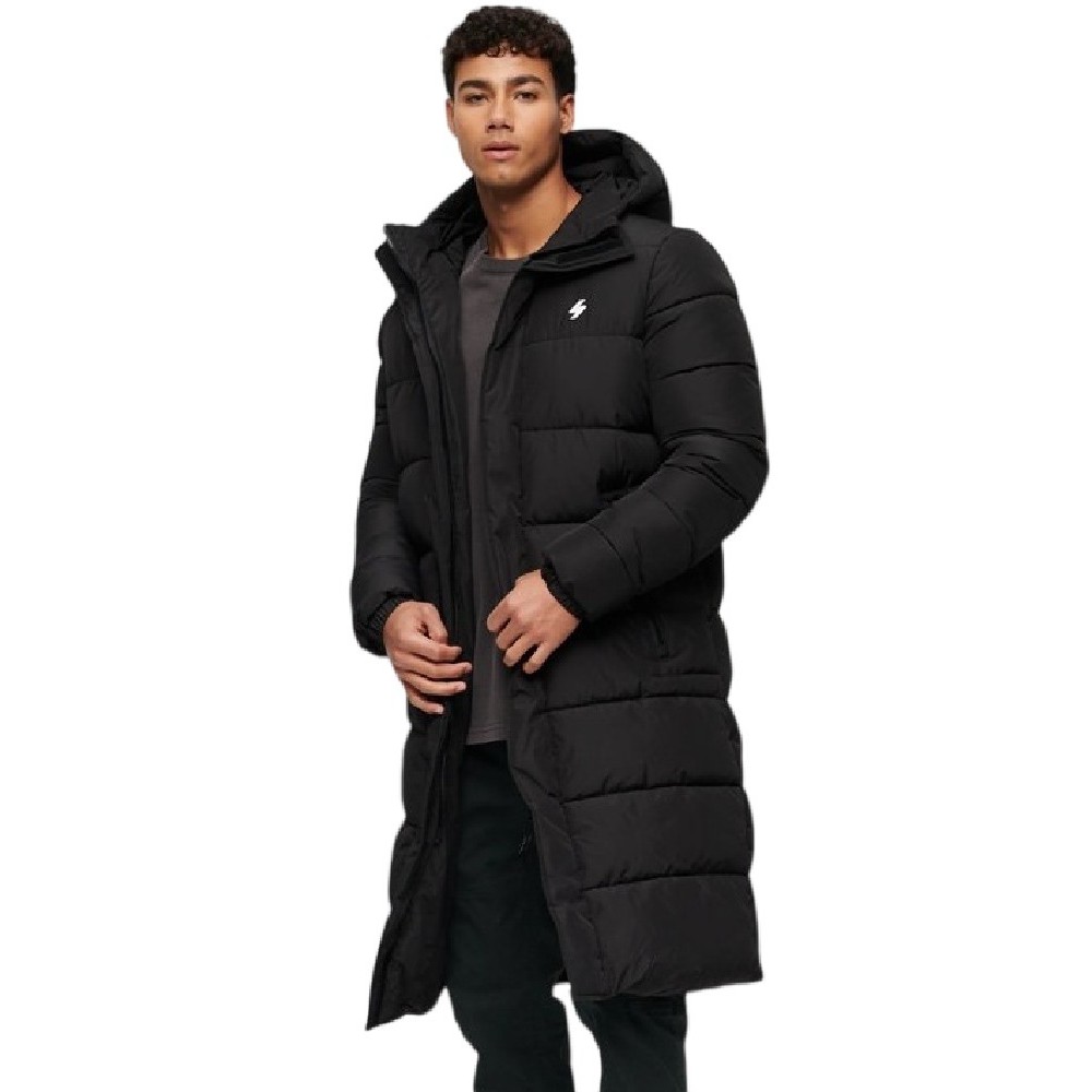 SUPERDRY D5 SDCD HOODED LONGLINE SPORTS PUFFER ΜΠΟΥΦΑΝ ΑΝΔΡΙΚΟ BLACK