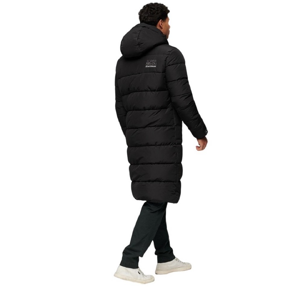 SUPERDRY D5 SDCD HOODED LONGLINE SPORTS PUFFER ΜΠΟΥΦΑΝ ΑΝΔΡΙΚΟ BLACK