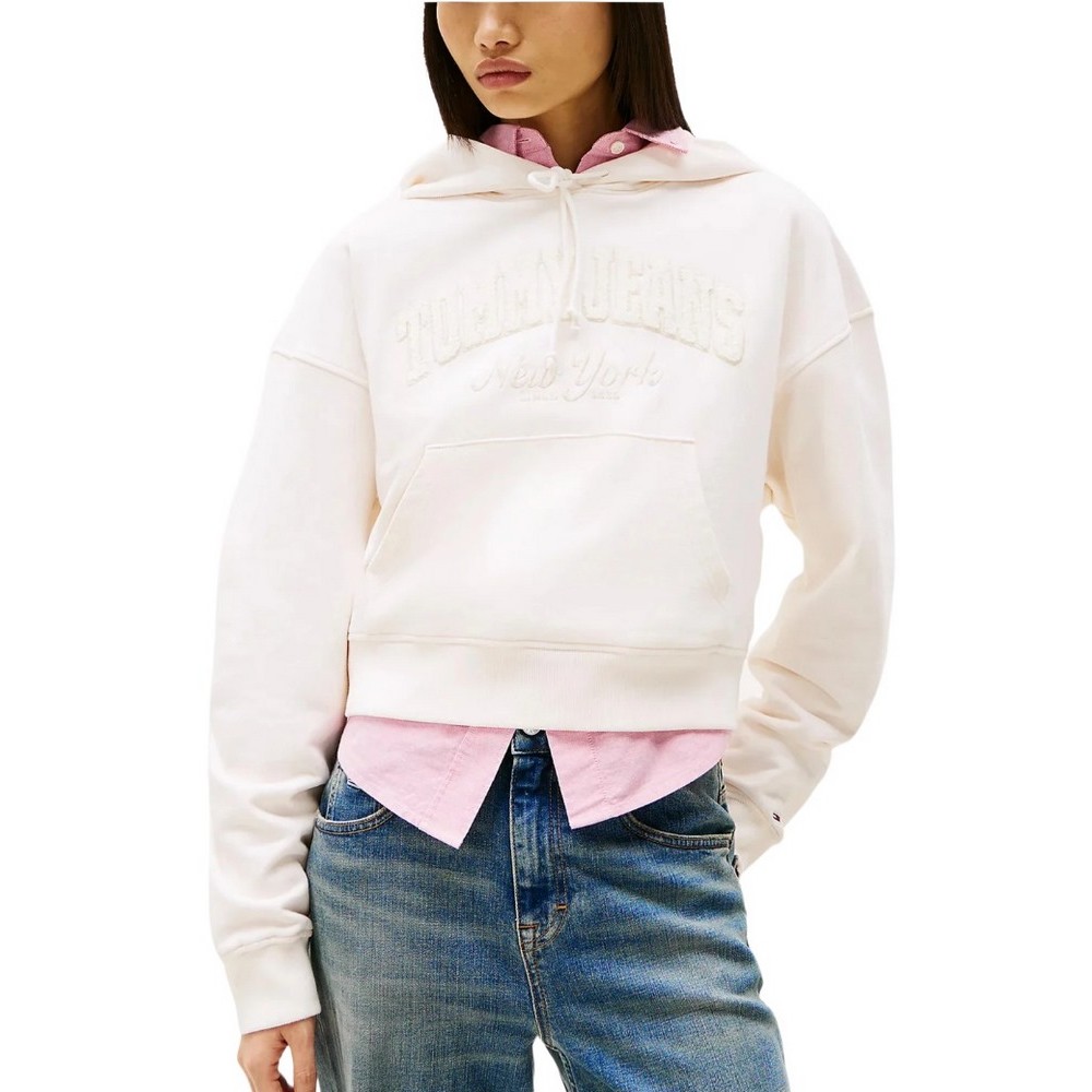 TOMMY JEANS BOXY CRP GMD VARSITY HOODIE ΦΟΥΤΕΡ ΜΠΛΟΥΖΑ ΓΥΝΑΙΚΕΙΑ IVORY