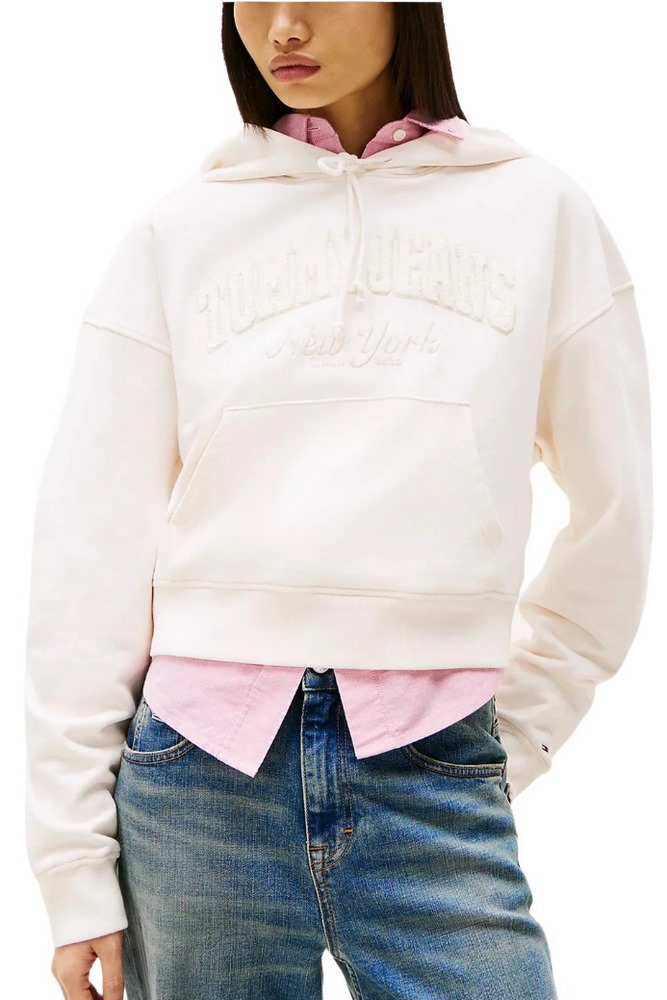 TOMMY JEANS BOXY CRP GMD VARSITY HOODIE ΦΟΥΤΕΡ ΜΠΛΟΥΖΑ ΓΥΝΑΙΚΕΙΑ IVORY