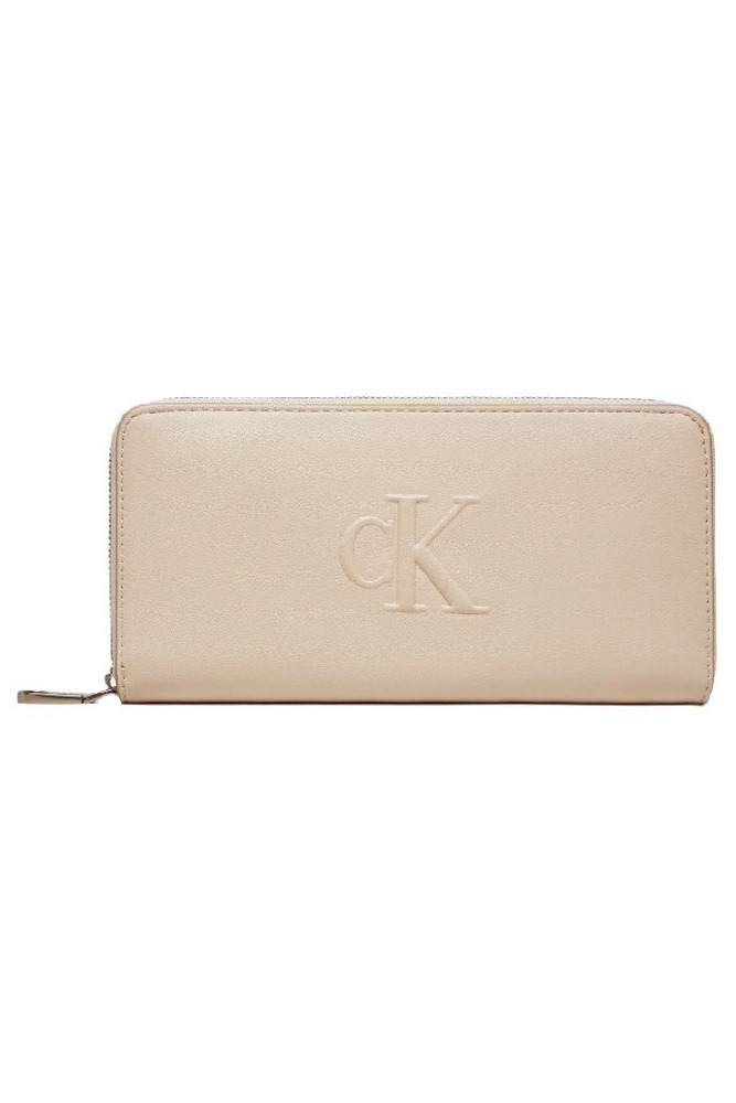 CALVIN KLEIN JEANS SCULPTED ZIP AROUND DEBOSS ΠΟΡΤΟΦΟΛΙ ΓΥΝΑΙΚΕΙΟ CREAMY WHITE