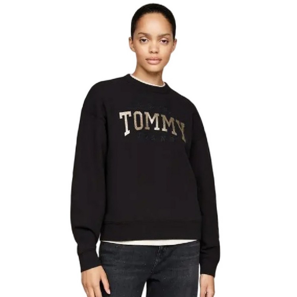 TOMMY JEANS  NW BXY GLITTER VARSITY CREW ΦΟΥΤΕΡ ΜΠΛΟΥΖΑ ΓΥΝΑΙΚΕΙΑ BLACK