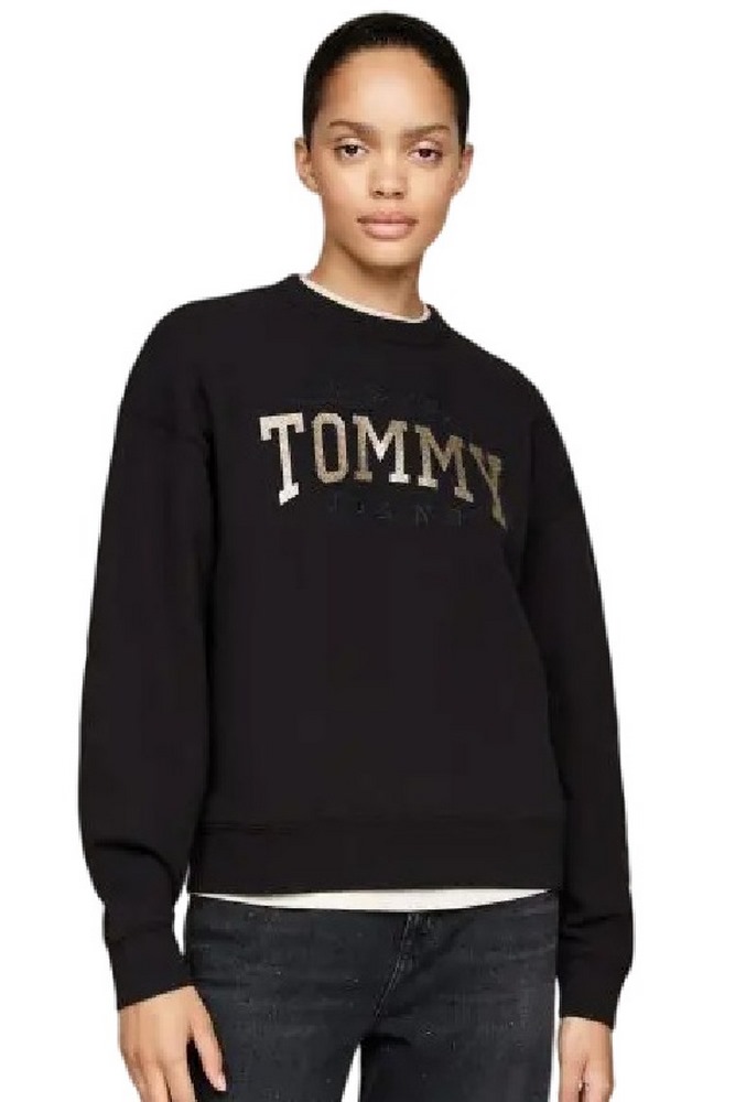 TOMMY JEANS  NW BXY GLITTER VARSITY CREW ΦΟΥΤΕΡ ΜΠΛΟΥΖΑ ΓΥΝΑΙΚΕΙΑ BLACK