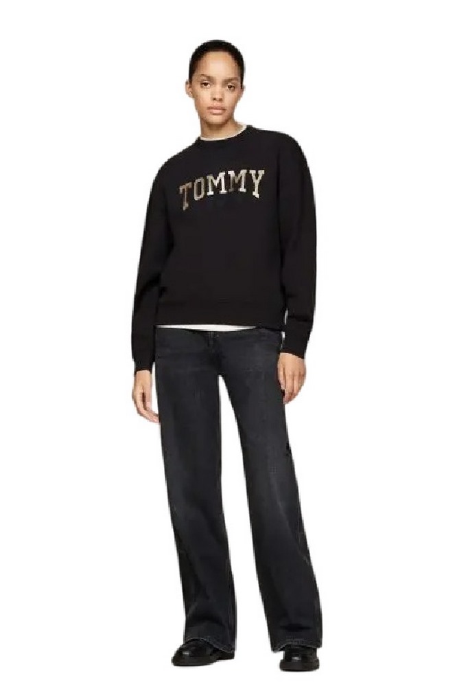 TOMMY JEANS  NW BXY GLITTER VARSITY CREW ΦΟΥΤΕΡ ΜΠΛΟΥΖΑ ΓΥΝΑΙΚΕΙΑ BLACK