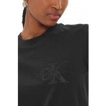 CALVIN KLEIN JEANS SATIN APPLIQUE REGULAR T-SHIRT ΜΠΛΟΥΖΑ ΓΥΝΑΙΚΕΙΑ BLACK