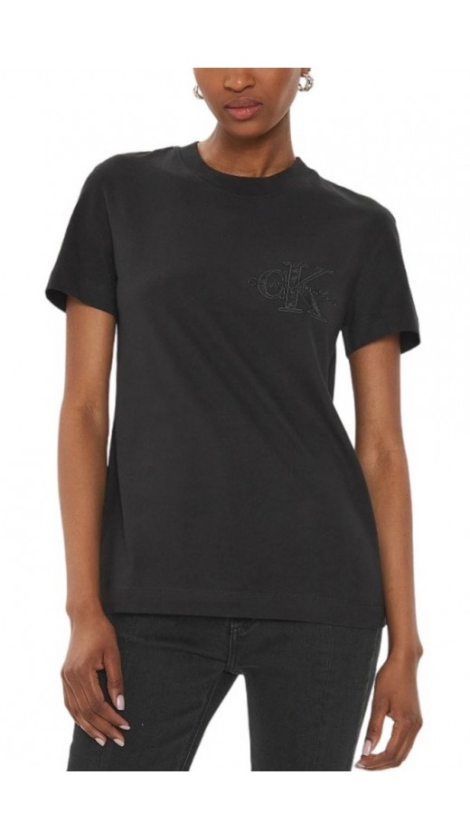 CALVIN KLEIN JEANS SATIN APPLIQUE REGULAR T-SHIRT ΜΠΛΟΥΖΑ ΓΥΝΑΙΚΕΙΑ BLACK