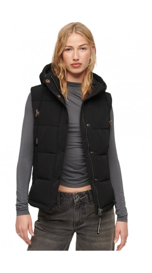 SUPERDRY D1 OVIN EVEREST HOODED PUFFER GILET ΜΠΟΥΦΑΝ ΓΙΛΕΚΟ ΓΥΝΑΙΚΕΙΟ BLACK