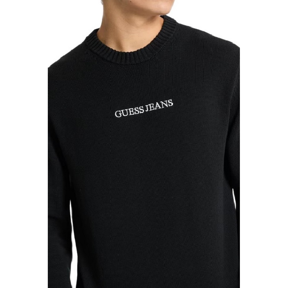 GUESS JEANS LS CN GUESS J EMB ΜΠΛΟΥΖΑ ΠΛΕΚΤΗ ΑΝΔΡΙΚΗ BLACK