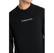 GUESS JEANS LS CN GUESS J EMB ΜΠΛΟΥΖΑ ΠΛΕΚΤΗ ΑΝΔΡΙΚΗ BLACK