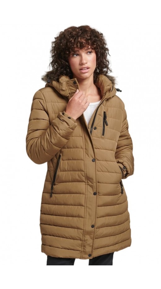 SUPERDRY D5 OVIN FUJI HOODED MID LENGTH PUFFER ΜΠΟΥΦΑΝ ΓΥΝΑΙΚΕΙΟ BROWN