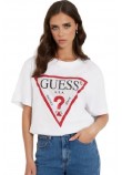 GUESS CN SHINY TRIANGLE TEE T-SHIRT ΜΠΛΟΥΖΑ ΓΥΝΑΙΚΕΙΑ WHITE