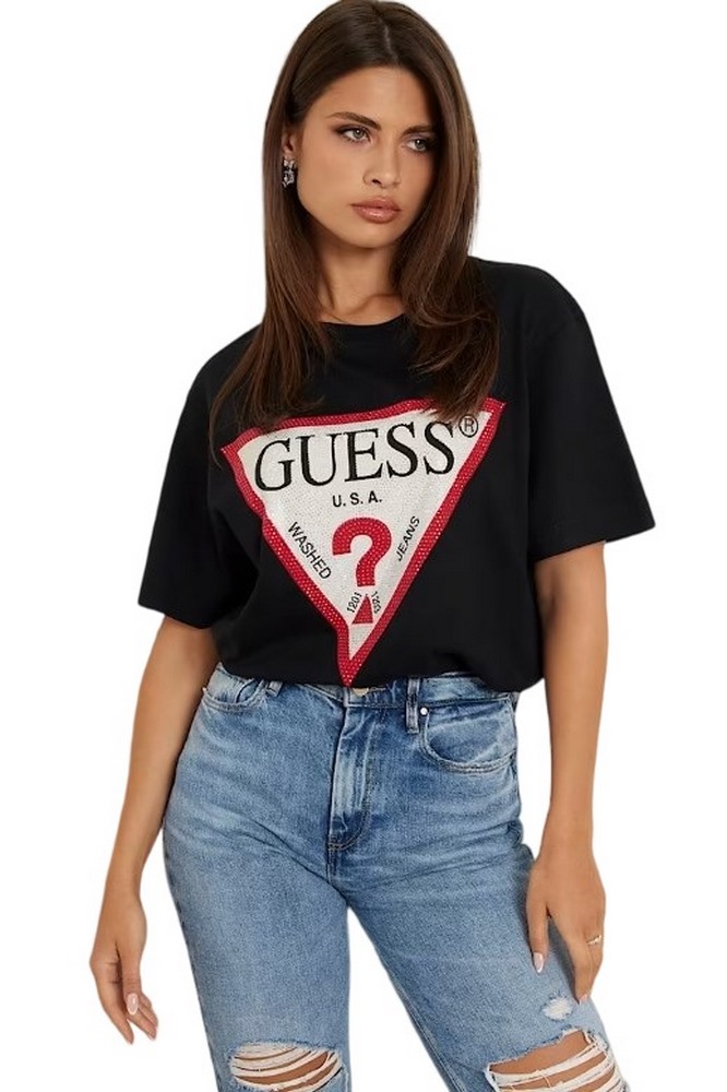 GUESS CN SHINY TRIANGLE TEE T-SHIRT ΜΠΛΟΥΖΑ ΓΥΝΑΙΚΕΙΑ BLACK