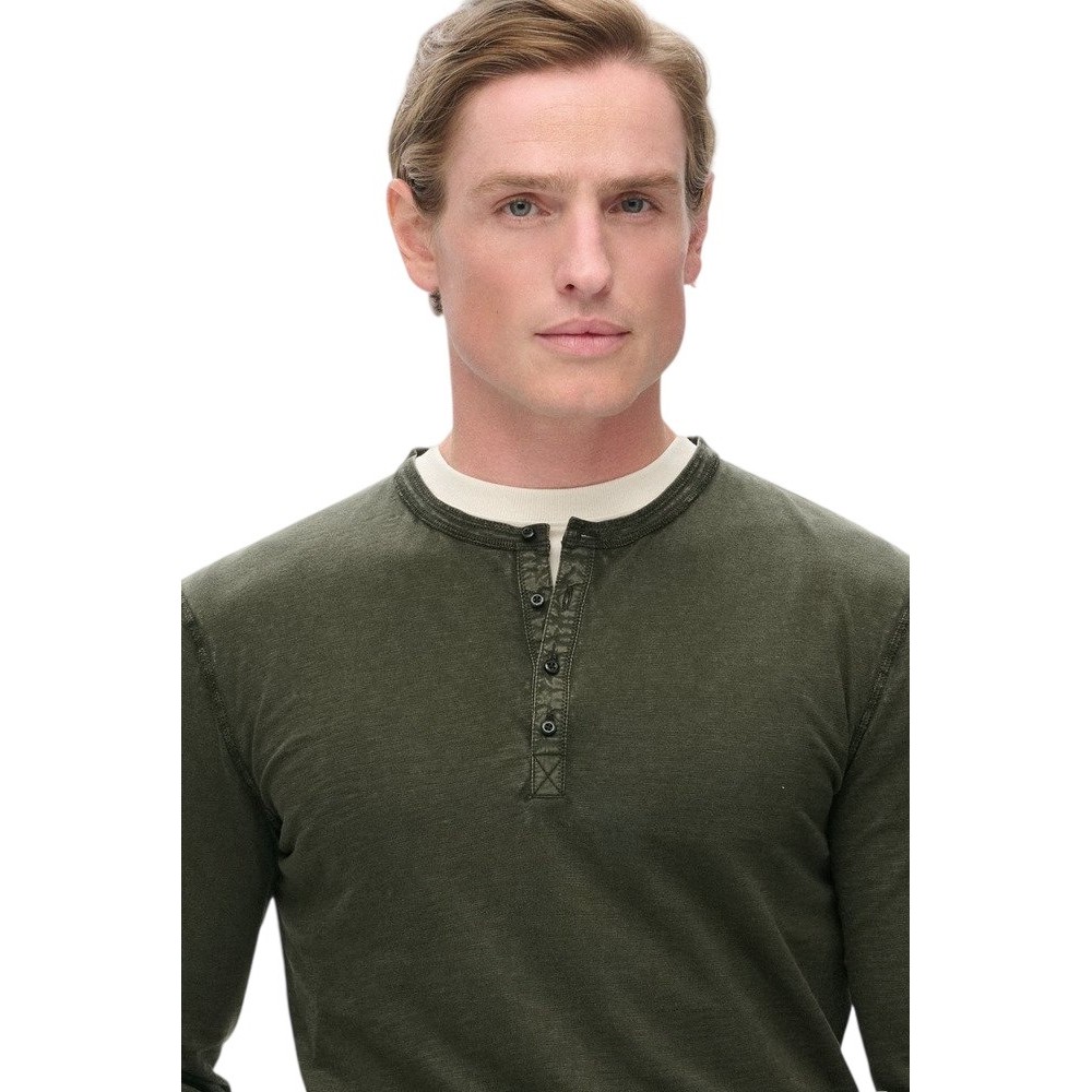 SUPERDRY D2 MRCH SLUB LS JERSEY GRANDAD TOP ΜΠΛΟΥΖΑ ΑΝΔΡΙΚΗ OLIVE