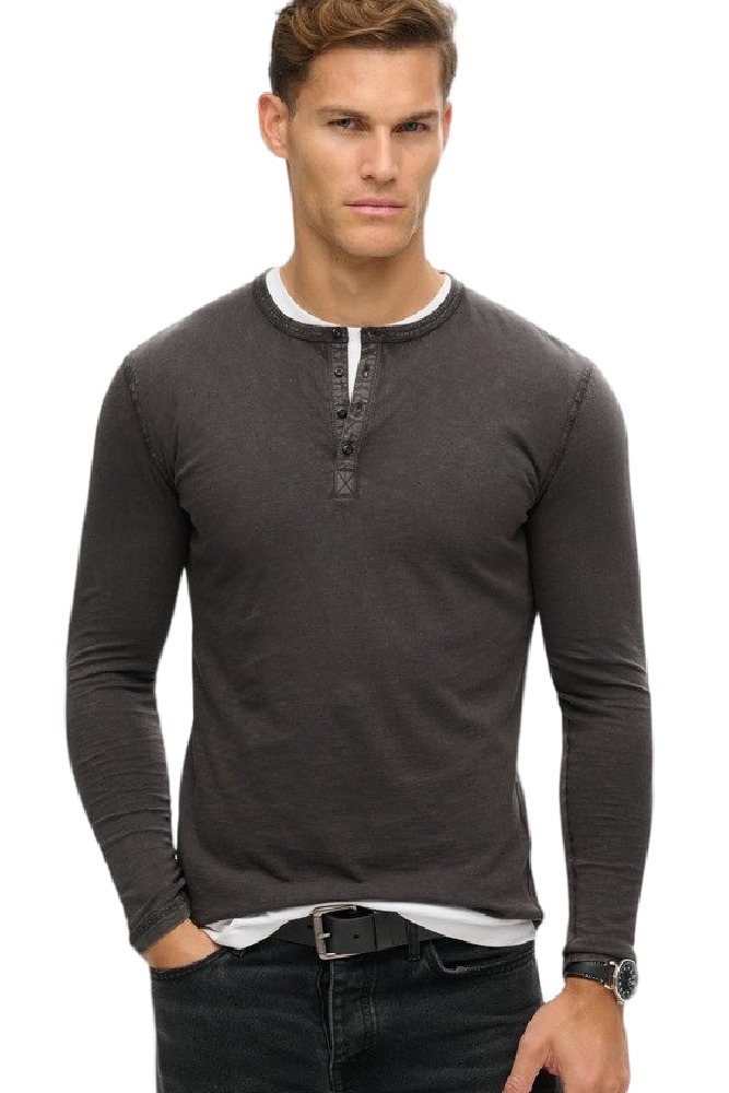 SUPERDRY D2 MRCH SLUB LS JERSEY GRANDAD TOP ΜΠΛΟΥΖΑ ΑΝΔΡΙΚΗ WASHED BLACK