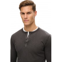 SUPERDRY D2 MRCH SLUB LS JERSEY GRANDAD TOP ΜΠΛΟΥΖΑ ΑΝΔΡΙΚΗ WASHED BLACK