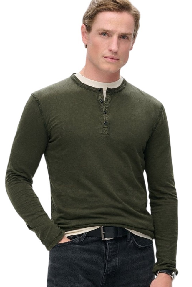 SUPERDRY D2 MRCH SLUB LS JERSEY GRANDAD TOP ΜΠΛΟΥΖΑ ΑΝΔΡΙΚΗ OLIVE