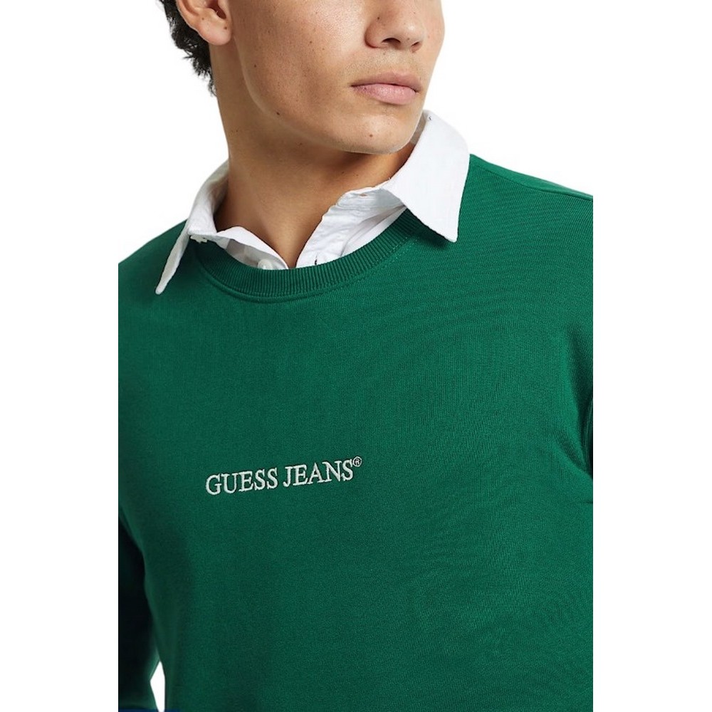 GUESS JEANS LS CN GUESS J EMB ΜΠΛΟΥΖΑ ΠΛΕΚΤΗ ΑΝΔΡΙΚΗ GREEN