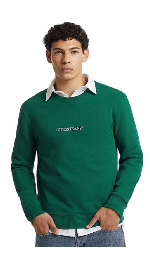 GUESS JEANS LS CN GUESS J EMB ΜΠΛΟΥΖΑ ΠΛΕΚΤΗ ΑΝΔΡΙΚΗ GREEN