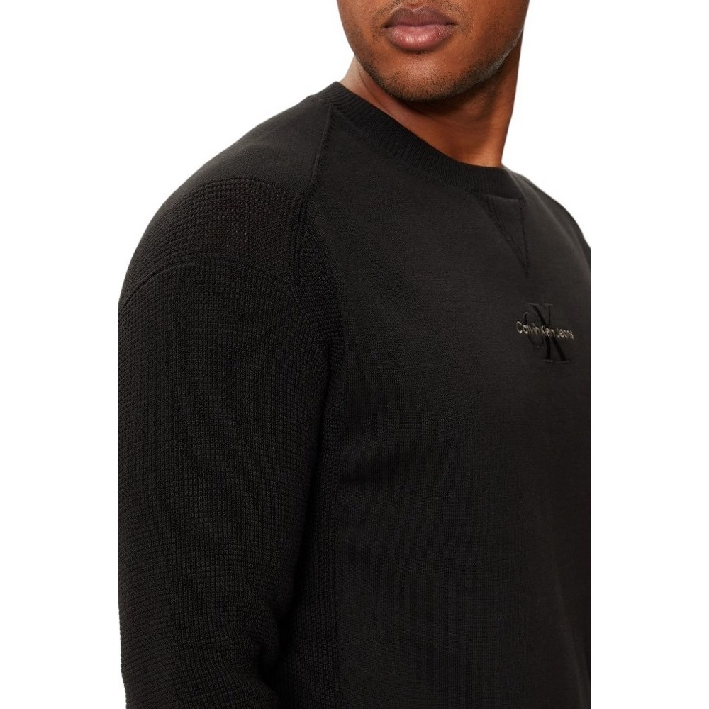 CALVIN KLEIN JEANS MONOLOGO SWEATER ΜΠΛΟΥΖΑ ΠΛΕΚΤΗ ΑΝΔΡΙΚΗ BLACK