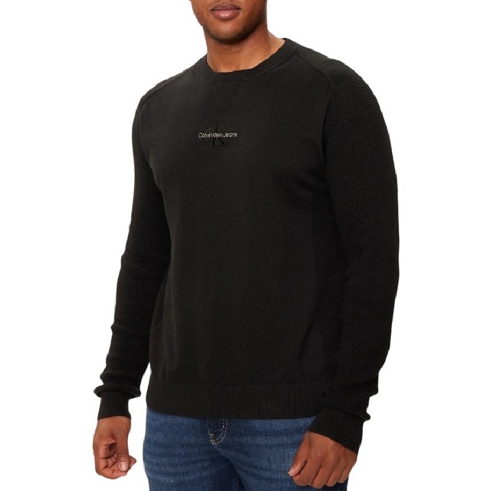 CALVIN KLEIN JEANS MONOLOGO SWEATER ΜΠΛΟΥΖΑ ΠΛΕΚΤΗ ΑΝΔΡΙΚΗ BLACK