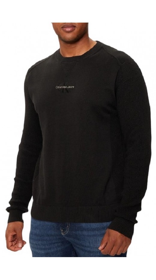 CALVIN KLEIN JEANS MONOLOGO SWEATER ΜΠΛΟΥΖΑ ΠΛΕΚΤΗ ΑΝΔΡΙΚΗ BLACK