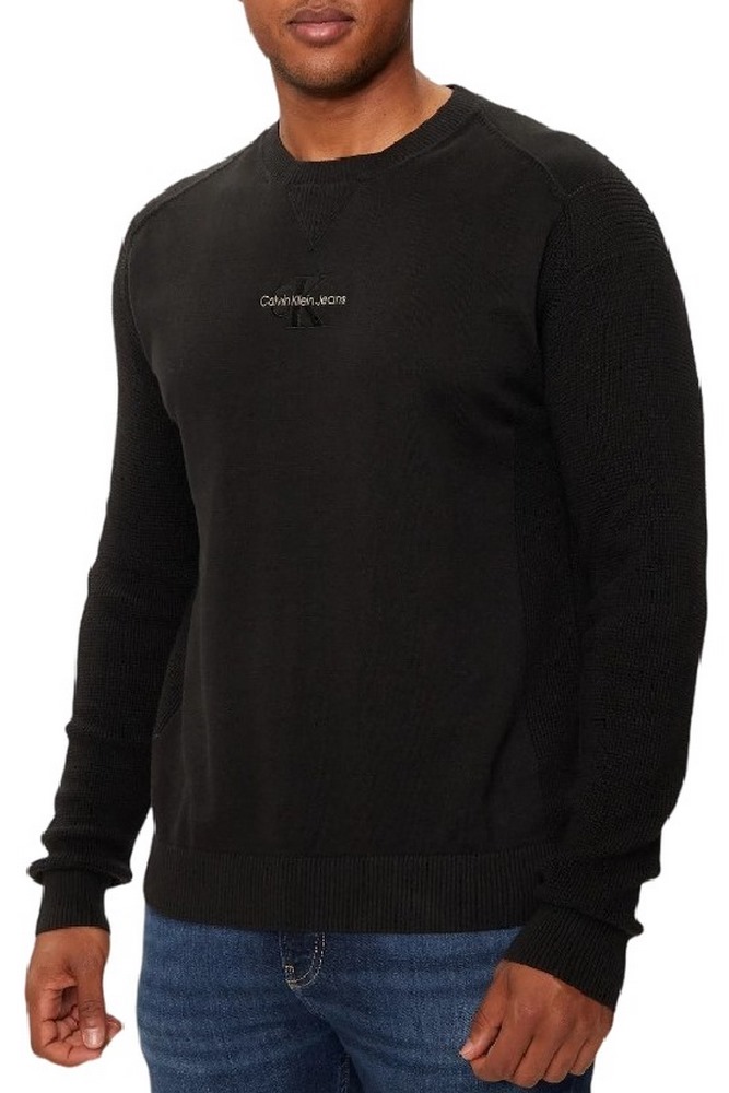 CALVIN KLEIN JEANS MONOLOGO SWEATER ΜΠΛΟΥΖΑ ΠΛΕΚΤΗ ΑΝΔΡΙΚΗ BLACK