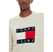 TOMMY JEANS MELANGE FLAG SWEATER EXT ΠΛΕΚΤΗ ΜΠΛΟΥΖΑ ΓΥΝΑΙΚΕΙΑ BEIGE