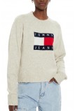 TOMMY JEANS MELANGE FLAG SWEATER EXT ΠΛΕΚΤΗ ΜΠΛΟΥΖΑ ΓΥΝΑΙΚΕΙΑ BEIGE