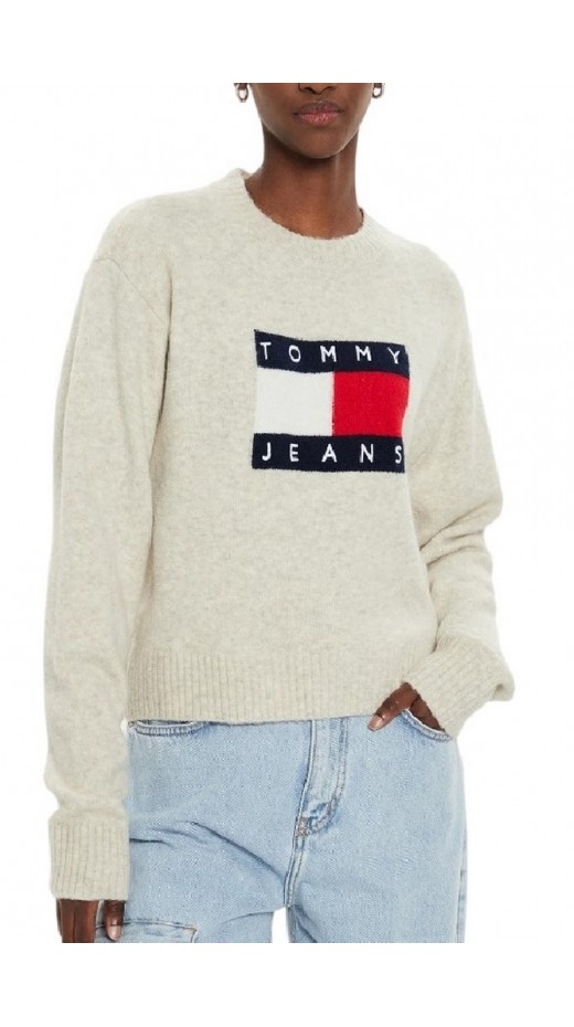 TOMMY JEANS MELANGE FLAG SWEATER EXT ΠΛΕΚΤΗ ΜΠΛΟΥΖΑ ΓΥΝΑΙΚΕΙΑ BEIGE