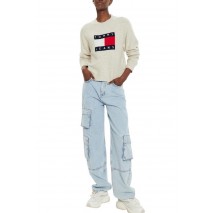 TOMMY JEANS MELANGE FLAG SWEATER EXT ΠΛΕΚΤΗ ΜΠΛΟΥΖΑ ΓΥΝΑΙΚΕΙΑ BEIGE