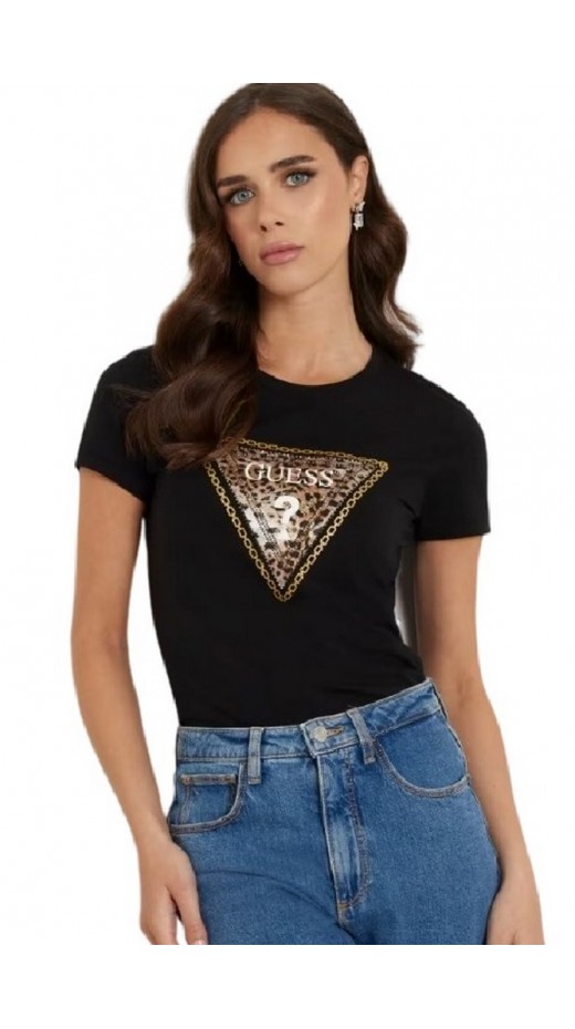 GUESS CN TRIANGLE LEO TEE T-SHIRT ΜΠΛΟΥΖΑ ΓΥΝΑΙΚΕΙΑ BLACK