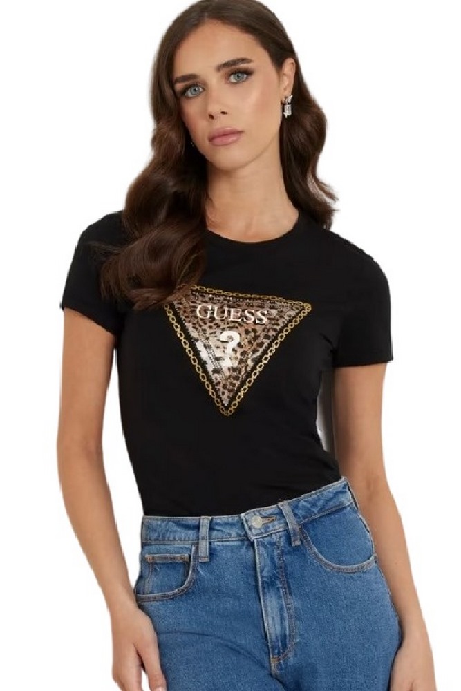 GUESS CN TRIANGLE LEO TEE T-SHIRT ΜΠΛΟΥΖΑ ΓΥΝΑΙΚΕΙΑ BLACK