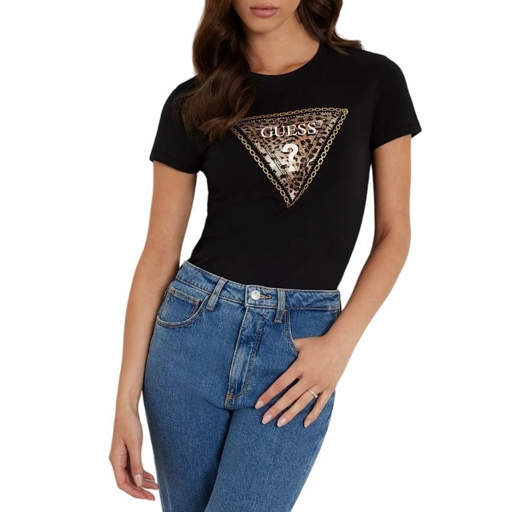 GUESS CN TRIANGLE LEO TEE T-SHIRT ΜΠΛΟΥΖΑ ΓΥΝΑΙΚΕΙΑ BLACK