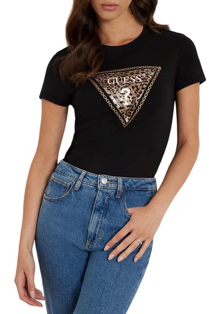 GUESS CN TRIANGLE LEO TEE T-SHIRT ΜΠΛΟΥΖΑ ΓΥΝΑΙΚΕΙΑ BLACK