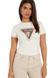 GUESS CN TRIANGLE LEO TEE T-SHIRT ΜΠΛΟΥΖΑ ΓΥΝΑΙΚΕΙΑ ECRU