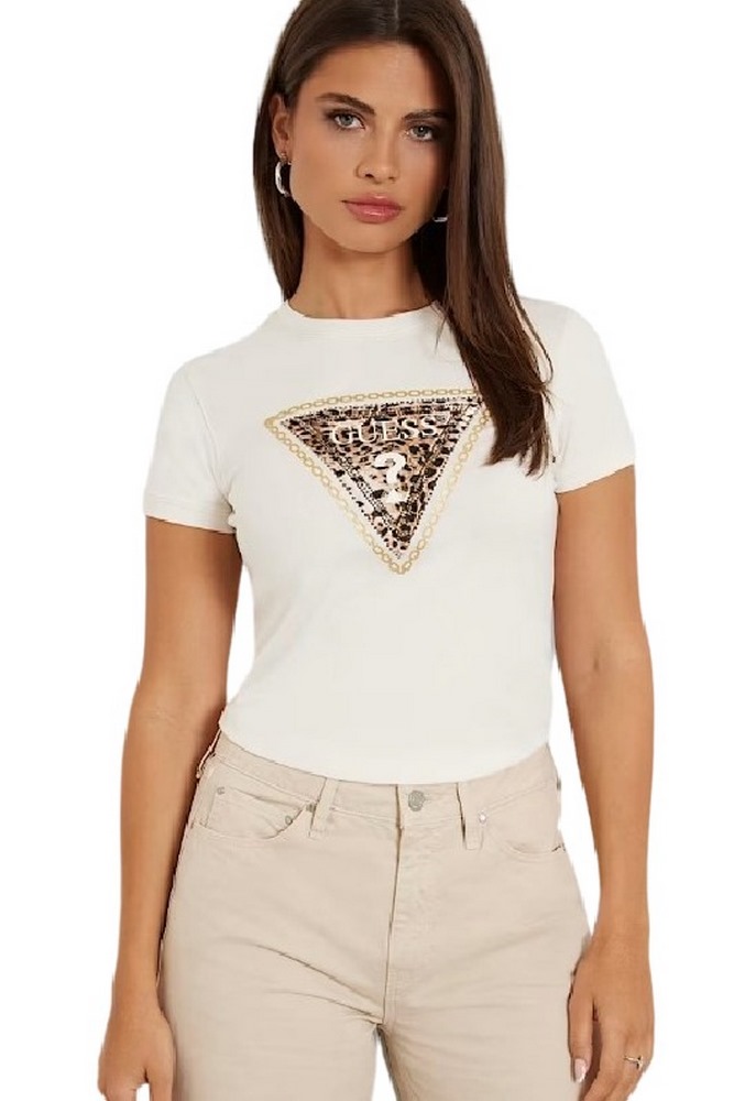 GUESS CN TRIANGLE LEO TEE T-SHIRT ΜΠΛΟΥΖΑ ΓΥΝΑΙΚΕΙΑ ECRU