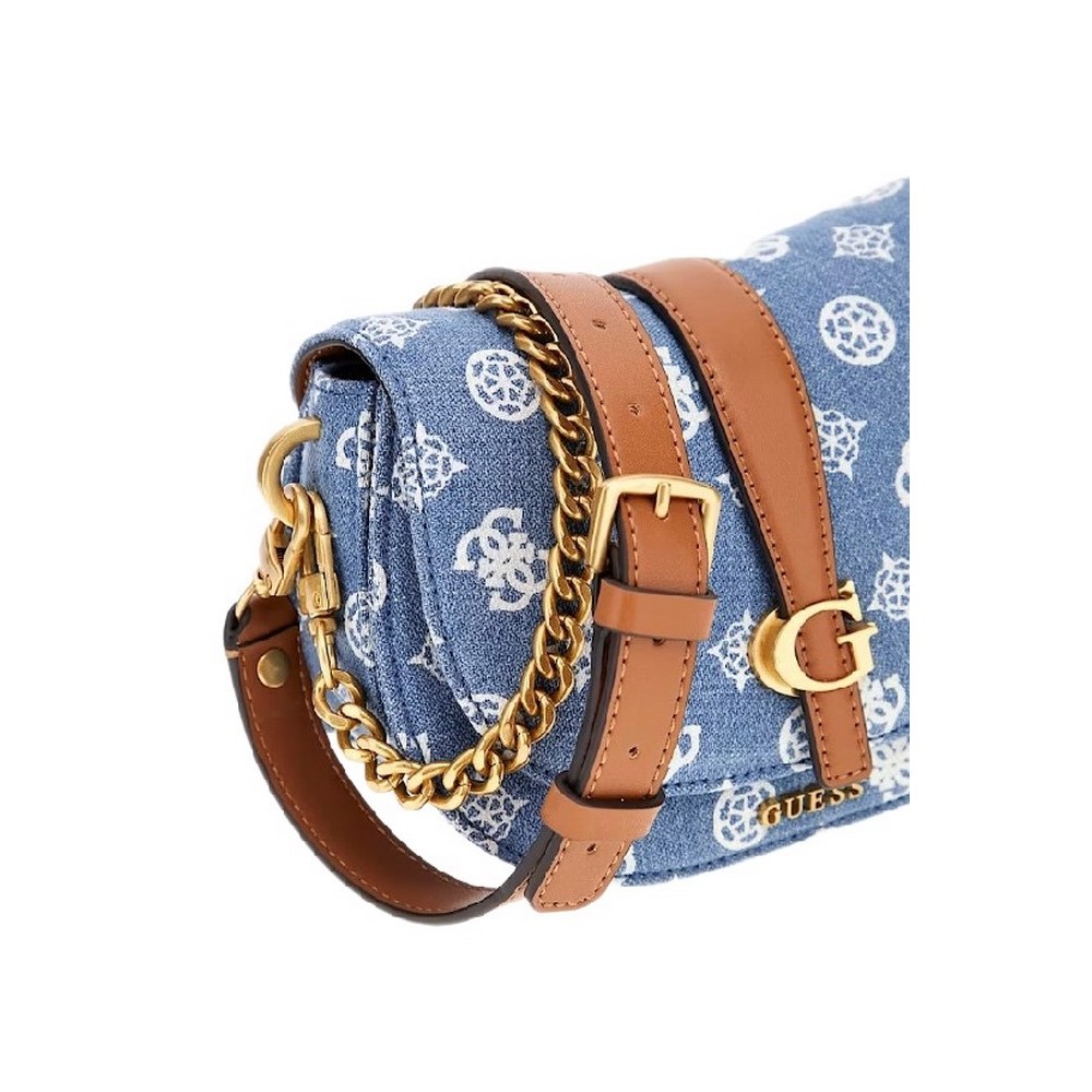 GUESS KUBA MINI CROSSBODY FLAP ΤΣΑΝΤΑ ΓΥΝΑΙΚΕΙΑ BLUΕ DENIM