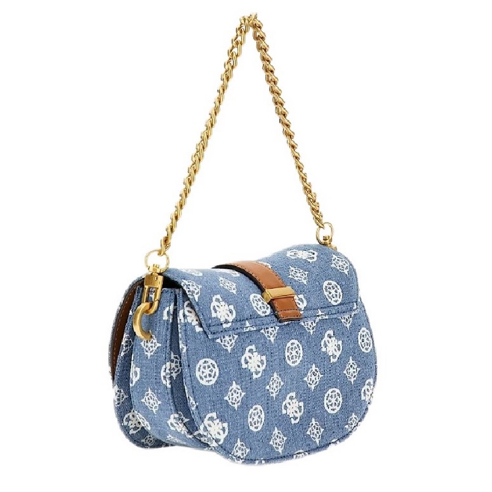 GUESS KUBA MINI CROSSBODY FLAP ΤΣΑΝΤΑ ΓΥΝΑΙΚΕΙΑ BLUΕ DENIM