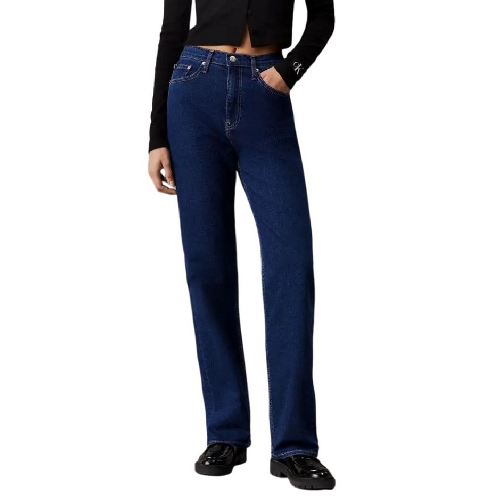 CALVIN KLEIN JEANS HIGH RISE STRAIGHT ΠΑΝΤΕΛΟΝΙ ΓΥΝΑΙΚΕΙΟ BLUΕ DENIM