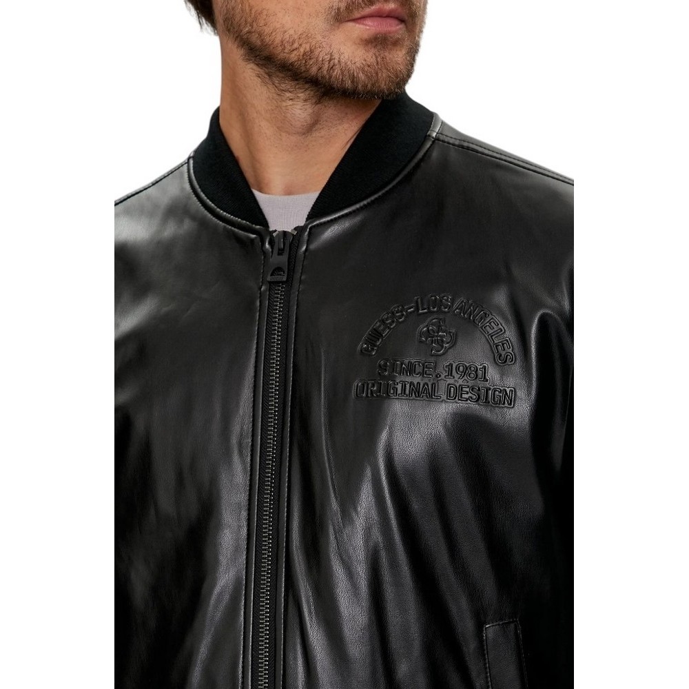 GUESS DISTRICT FAUX LEATHER BOMBER ΜΠΟΥΦΑΝ ΑΝΔΡΙΚΟ BLACK