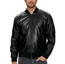 GUESS DISTRICT FAUX LEATHER BOMBER ΜΠΟΥΦΑΝ ΑΝΔΡΙΚΟ BLACK