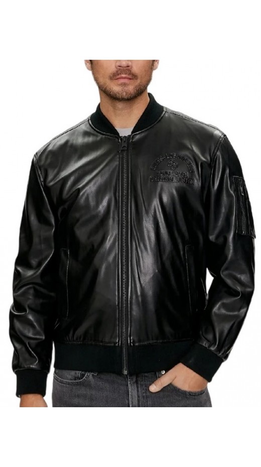 GUESS DISTRICT FAUX LEATHER BOMBER ΜΠΟΥΦΑΝ ΑΝΔΡΙΚΟ BLACK