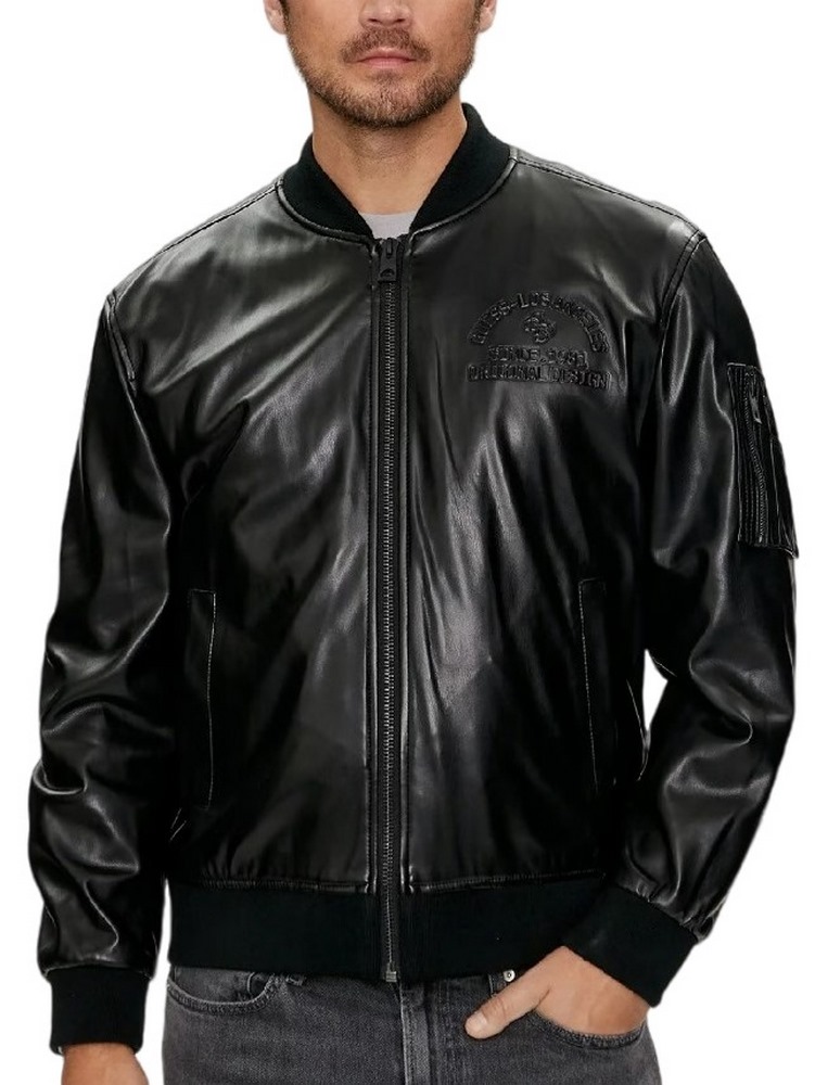 GUESS DISTRICT FAUX LEATHER BOMBER ΜΠΟΥΦΑΝ ΑΝΔΡΙΚΟ BLACK