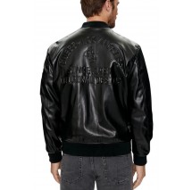 GUESS DISTRICT FAUX LEATHER BOMBER ΜΠΟΥΦΑΝ ΑΝΔΡΙΚΟ BLACK