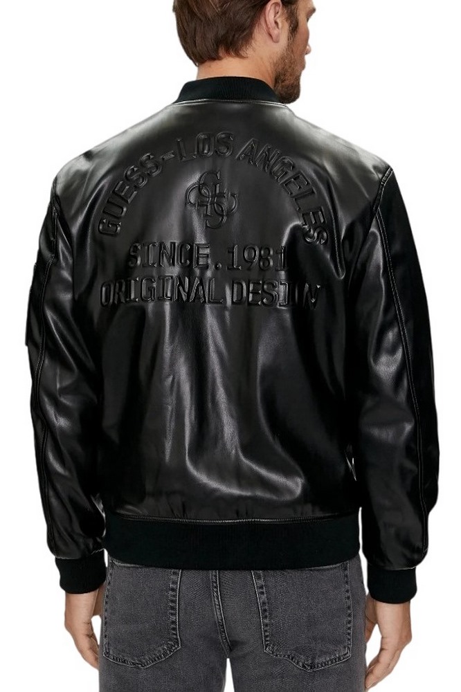 GUESS DISTRICT FAUX LEATHER BOMBER ΜΠΟΥΦΑΝ ΑΝΔΡΙΚΟ BLACK