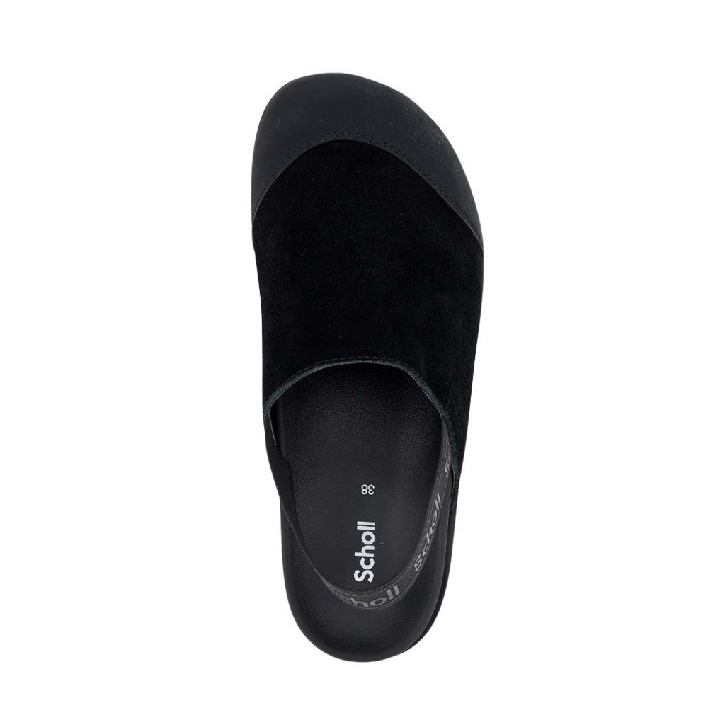 SCHOLL ABBY E SUEDE WOMENS BLACK CLOGS ΠΑΝΤΟΦΛΑ ΓΥΝΑΙΚΕΙΑ BLACK