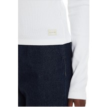 CALVIN KLEIN JEANS WOVEN LABEL RIB LONG SLEEVE ΜΠΛΟΥΖΑ ΓΥΝΑΙΚΕΙΑ BRIGHT WHITE