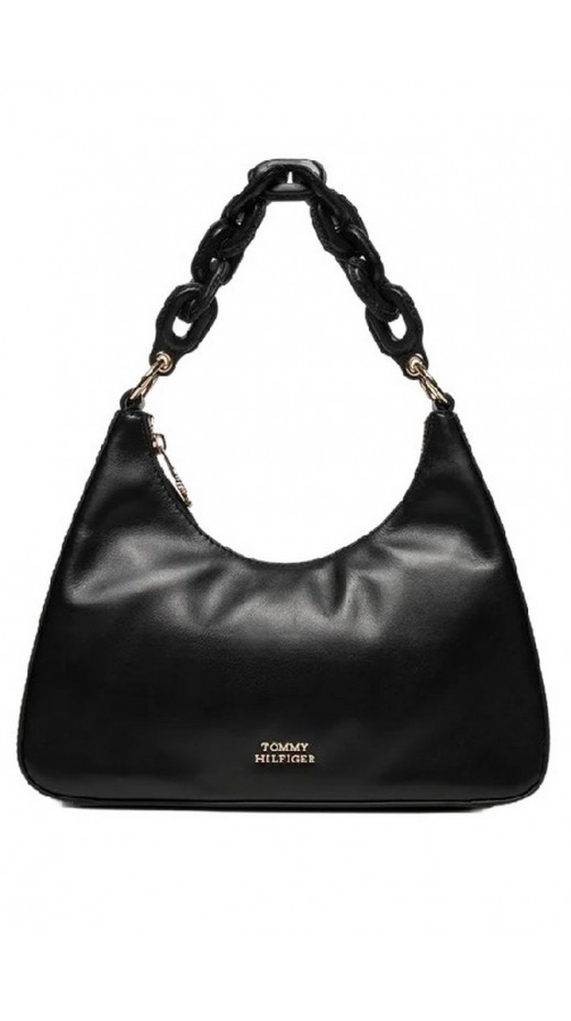 TOMMY HILFIGER TH SOFT LEATHER SHOULDER BAG ΤΣΑΝΤΑ ΓΥΝΑΙΚΕΙΑ BLACK